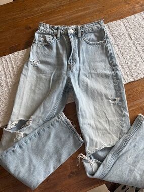 Zara Light Blue Distressed Mom Jeans